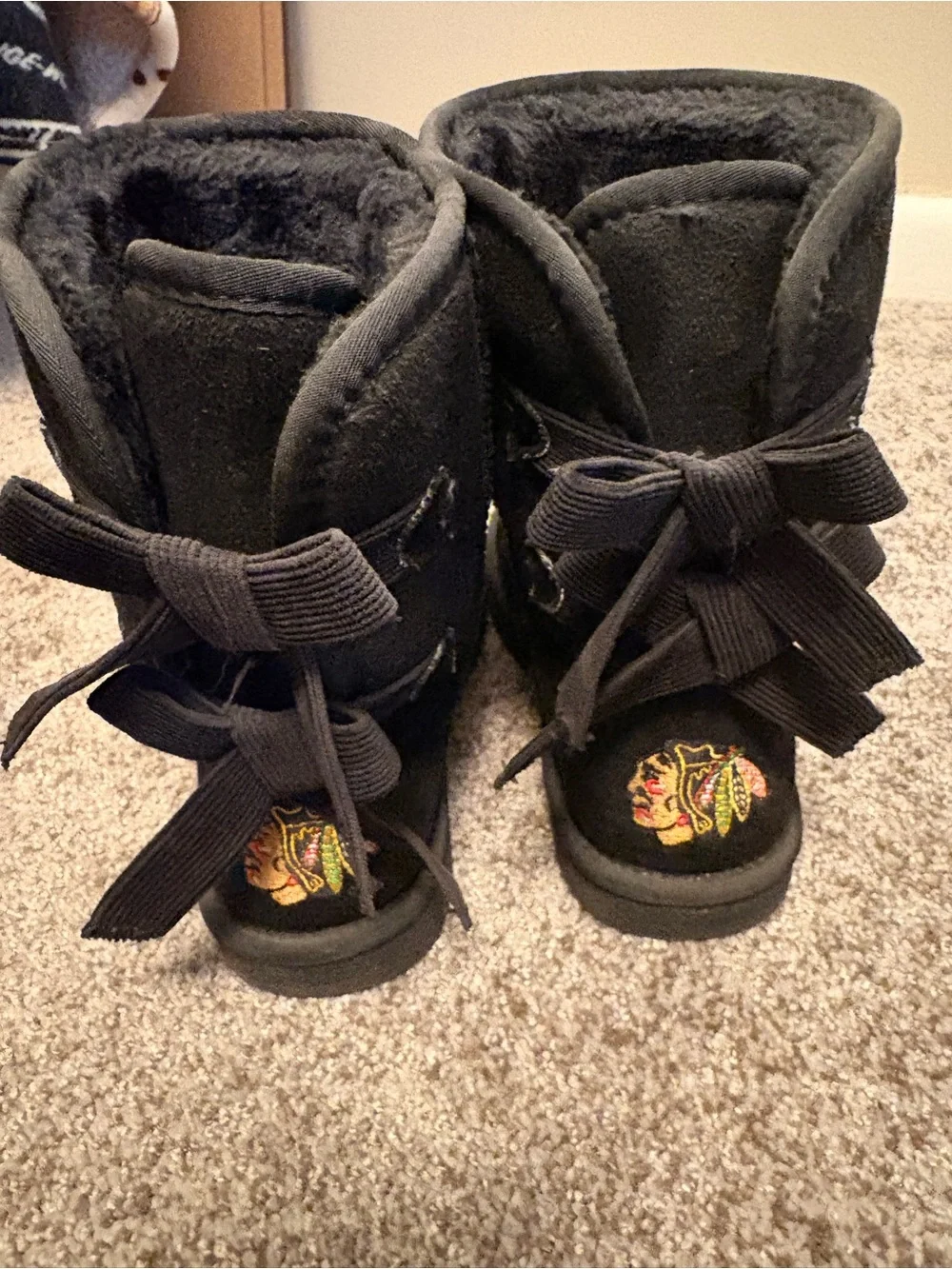 Black Embroidered Logo Winter Boots